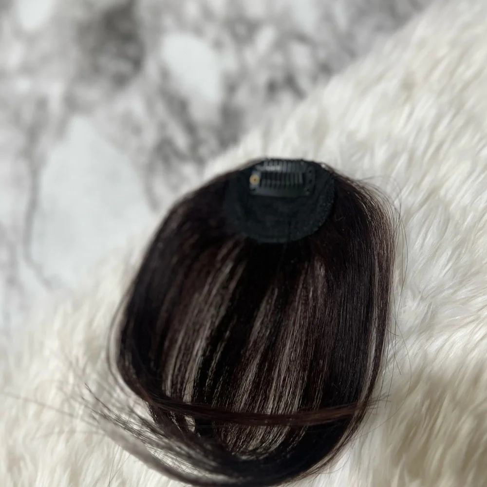 100% Human hair Clip in Bangs Dark Red Brown